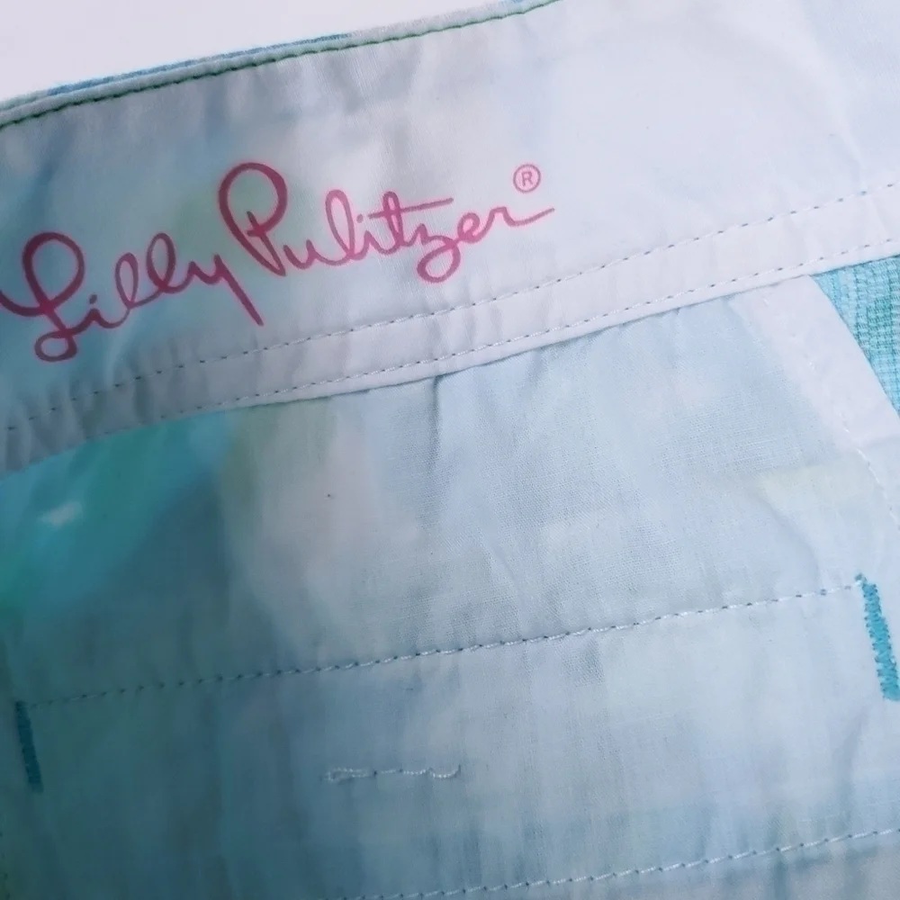 Lilly Pulitzer The Callahan Blue Lime White Floral Cotton Shorts Size 0 - Picture 10 of 16